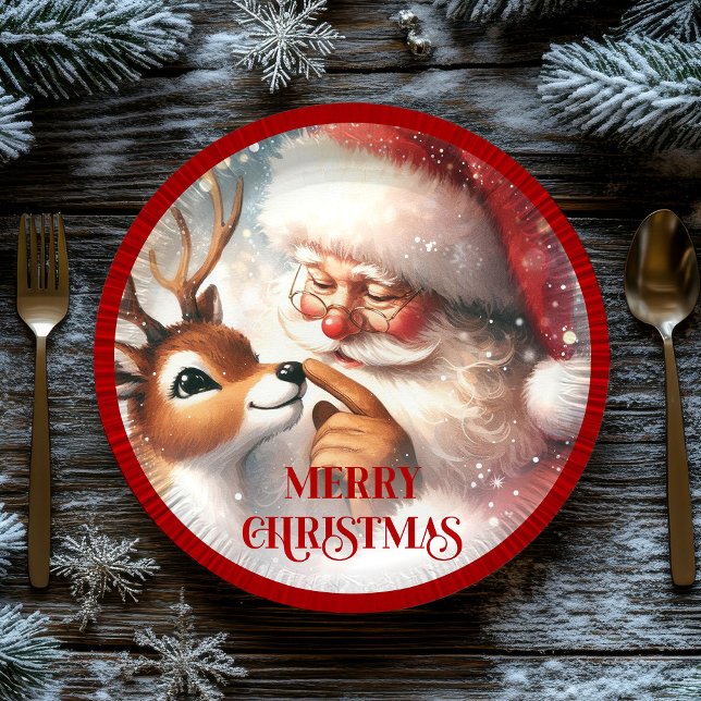Plato De Papel Playful Santa Rudolph Cartoon Christmas Plates (Playful Santa Rudolph Cartoon Christmas Plates)