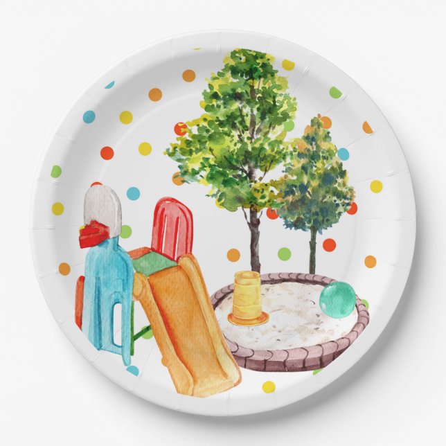 Plato De Papel Playground Happy Birday Paper Plates Polkadots (Anverso)