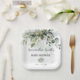 Plato De Papel Plaza Baby Shower de Eucalyptus
