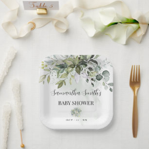 Plato De Papel Plaza Baby Shower de Eucalyptus
