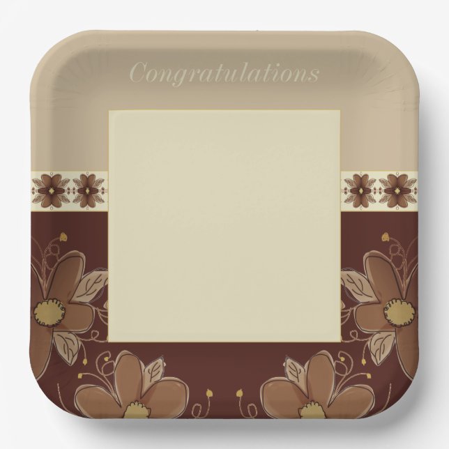 Plato De Papel Plaza Beige Y Marrón (Anverso)