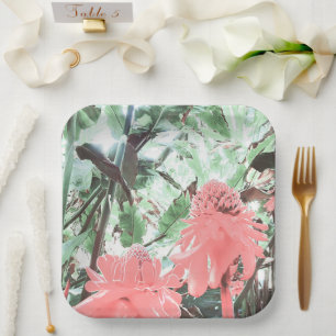 Plato De Papel Plaza de Boda de Jardín Tropical Peach