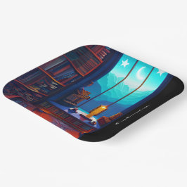 Plato De Papel Plaza de la Biblioteca Sky de la noche