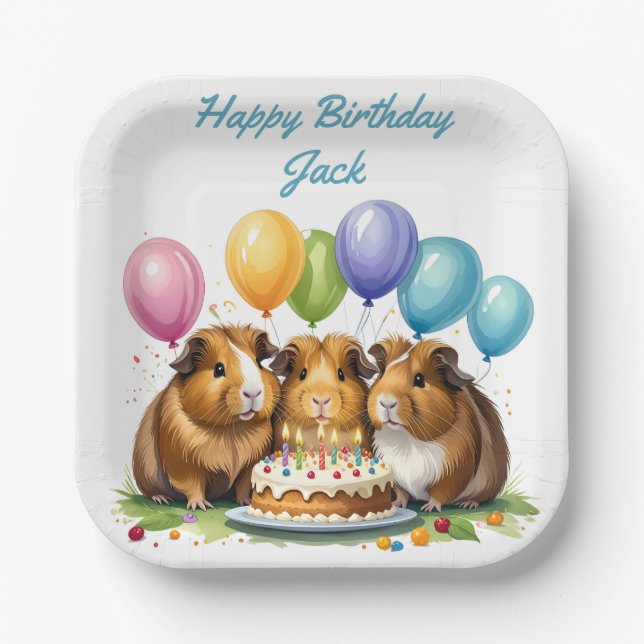 Plato De Papel Plaza de la Fiesta del Cumpleaños del Cerdo de Gui (Anverso)