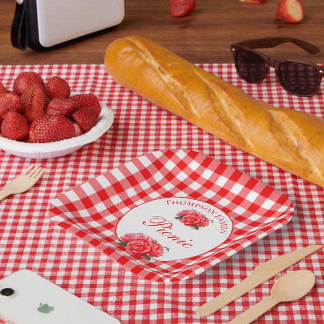 Plato De Papel Plaza de picnic Red Gingham personalizada (Picnic)
