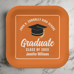 Plato De Papel Plaza del Partido de Graduación Blanca naranja