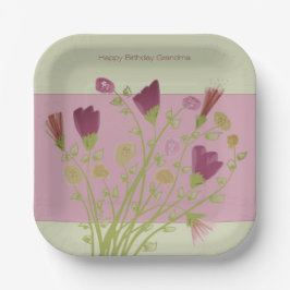 Plato De Papel Plaza floral rosa