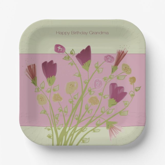 Plato De Papel Plaza floral rosa (Anverso)