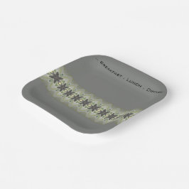 Plato De Papel Plaza gris con acento floral de diseño