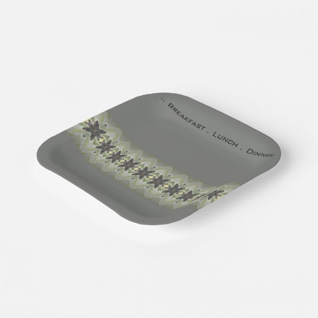 Plato De Papel Plaza gris con acento floral de diseño (Angular)