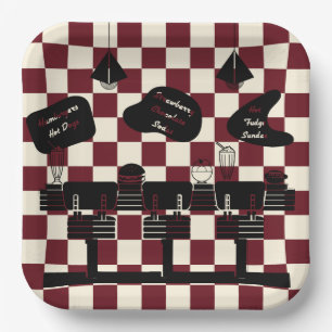 Plato De Papel Plaza Roja de la Fuente Retro Soda