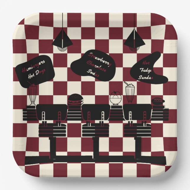 Plato De Papel Plaza Roja de la Fuente Retro Soda (Anverso)