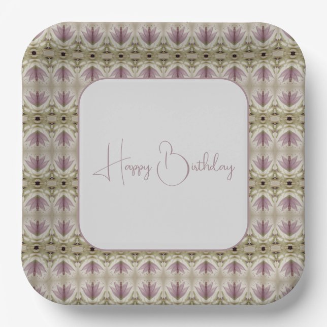 Plato De Papel Plomo floral con beige (Anverso)