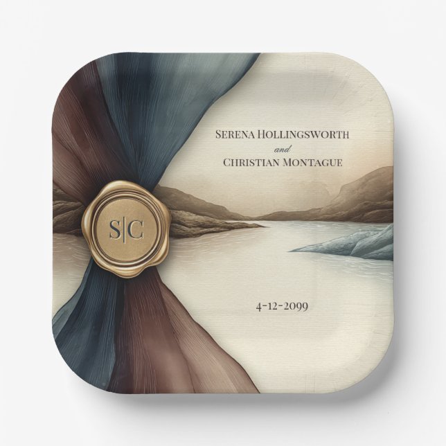 Plato De Papel Plum and Blue Ombre Ribbon Seal (Anverso)