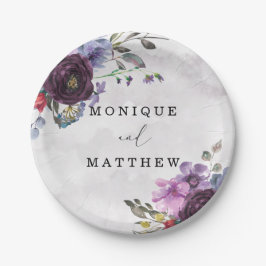 Plato De Papel Plum Lilac Watercolor Garden Peony Boda