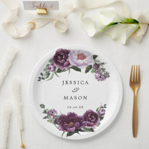 Plato De Papel Plum Peonies Floral Bridal Shower Placa de papel