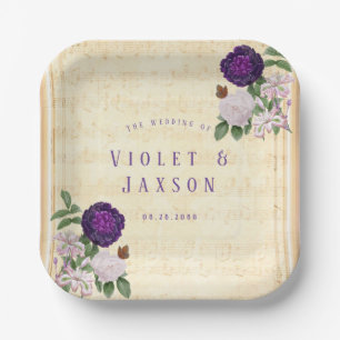 Plato De Papel Plum Purple Peony Vintage Musical Boda