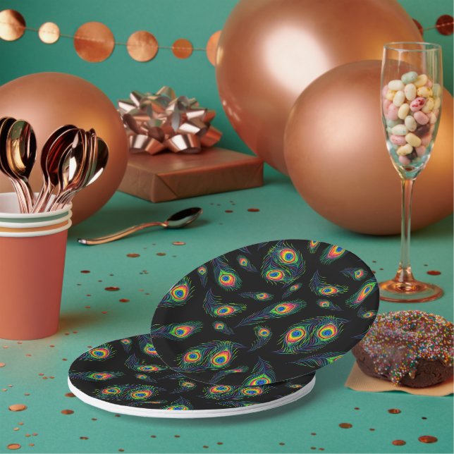 Plato De Papel Pluma de pavo real (Multi)