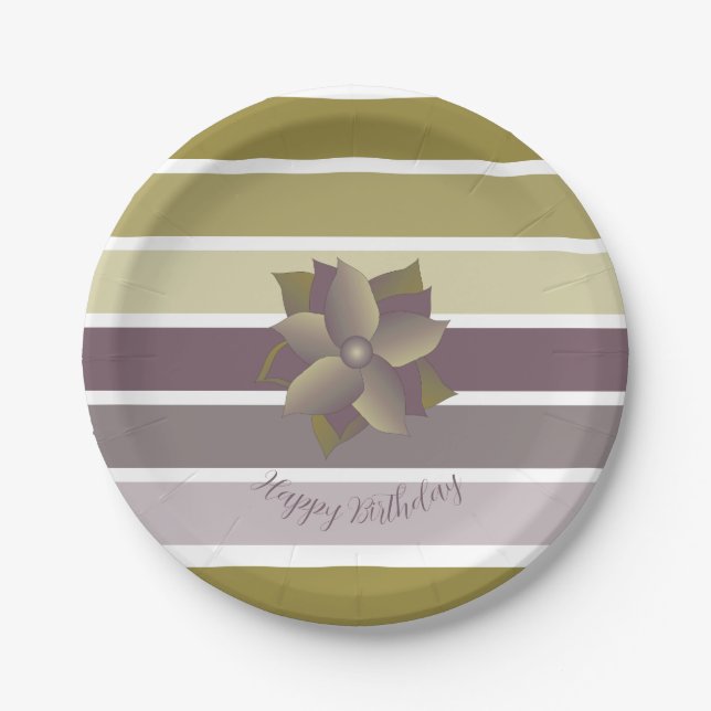 Plato De Papel Pluma Y Banda Grande Oro (Anverso)