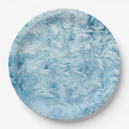 Plato De Papel plumas azules abstractas y copos de nieve