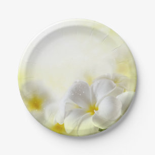 Plato De Papel Plumeria blanca hawaiana