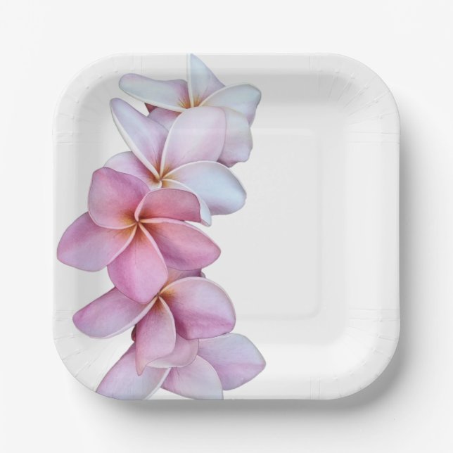 Plato De Papel Plumeria en placas de papel rosa (Anverso)
