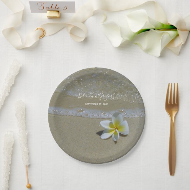 Plato De Papel Plumeria Frangipani En El Boda De Arena (Boda)