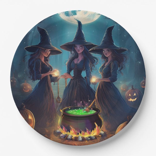 Plato De Papel Poción de Brujas de Halloween (Anverso)