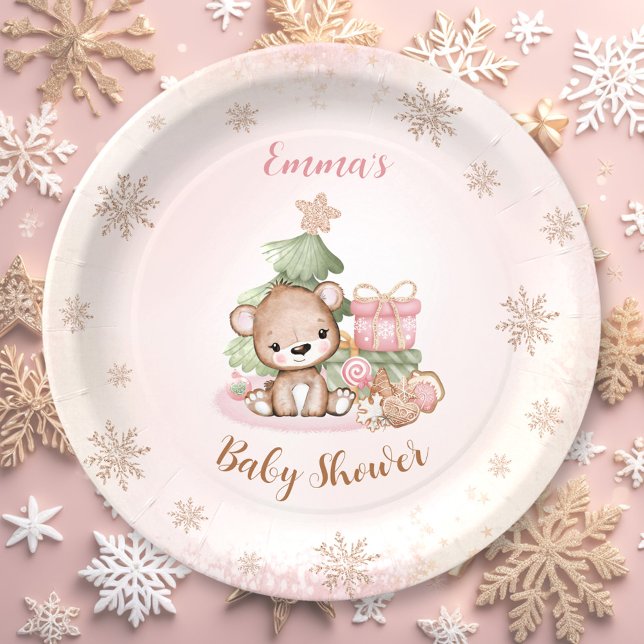 Plato De Papel Podemos Embarazar A Navidades Esperantes Chica Bab (We Can Bearly Wait Christmas Girl Baby Shower Paper Plates)