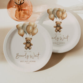 Plato De Papel Podemos Esperar A Boho Teddy Bear Baby Shower