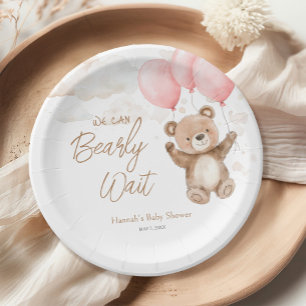 Plato De Papel Podemos Esperar A Chica Rosado Baby Shower