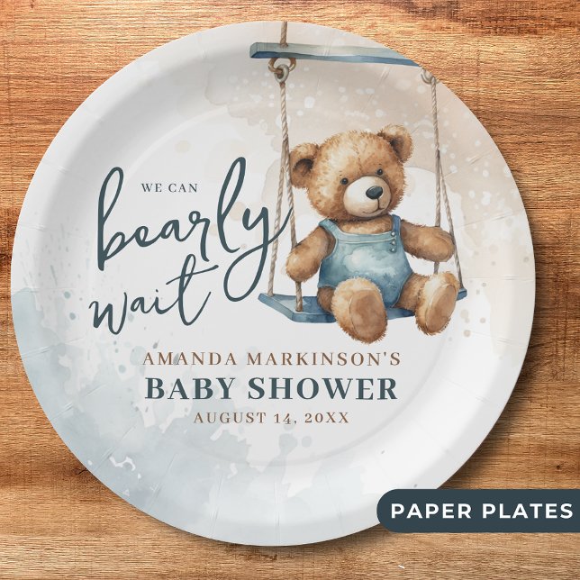 Plato De Papel Podemos Esperar A Denim Teddy Bear Baby Shower (Subido por el creador)