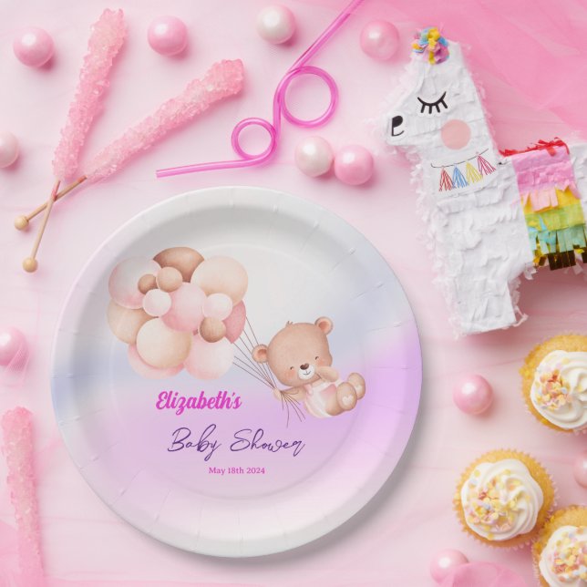 Plato De Papel Podemos Esperar A La Chica Púrpura Rosa Baby Showe (Fiesta)