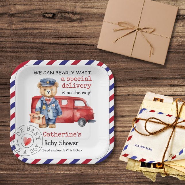 Plato De Papel Podemos Esperar A La Entrega Especial Baby Shower (Subido por el creador)