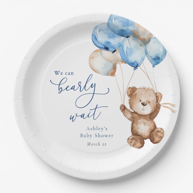 Plato De Papel Podemos Esperar A Teddy Bear Baby Shower (Anverso)