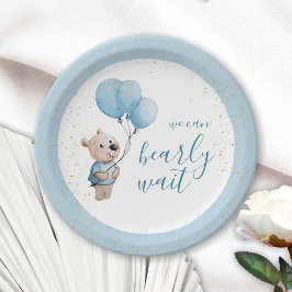 Plato De Papel Podemos Esperar A Teddy Bear Baby Shower Blue