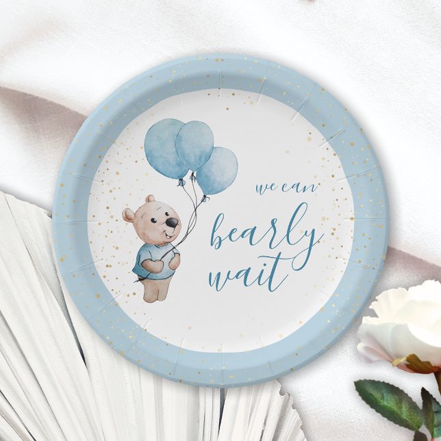 Plato De Papel Podemos Esperar A Teddy Bear Baby Shower Blue (Subido por el creador)