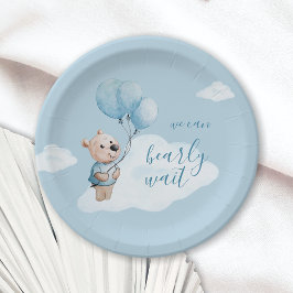 Plato De Papel Podemos Esperar A Teddy Bear Baby Shower Blue