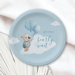 Plato De Papel Podemos Esperar A Teddy Bear Baby Shower Blue