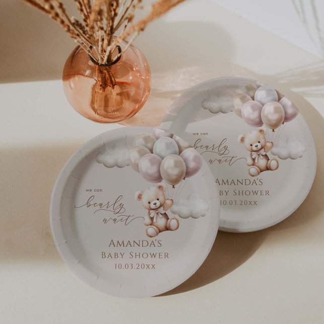 Plato De Papel Podemos Esperar A Teddy Bear Baby Shower Neutral (Subido por el creador)
