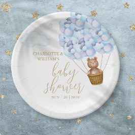 Plato De Papel Podemos Esperar A Teddy Bear Blue Boy Baby Shower
