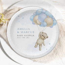 Plato De Papel Podemos Esperar A Teddy Bear Boy Baby Shower Invi