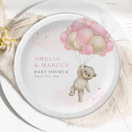 Plato De Papel Podemos Esperar A Teddy Bear Chica Baby Shower