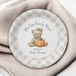 Plato De Papel Podemos Esperar A Un Chica De Oso Cuto Baby Shower
