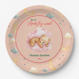 Plato De Papel Podemos Esperar A Un Chico Con Oso De Baby Shower