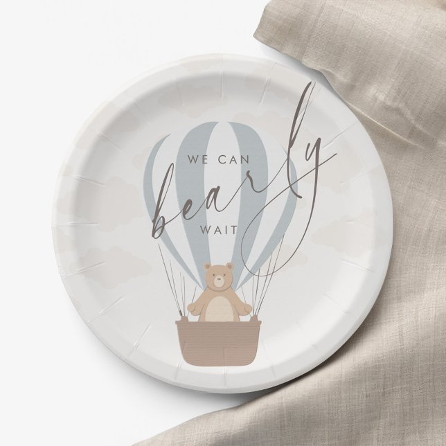 Plato De Papel Podemos Esperar. | Baby Boy Blue Balloon Shower (Subido por el creador)