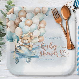 Plato De Papel ¡Podemos Esperar! Blue Balloons Teddy Bear