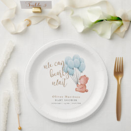 Plato De Papel Podemos Esperar El Bear Blue Balloon Baby Shower