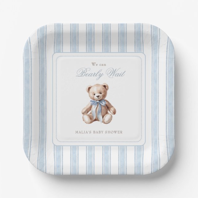 Plato De Papel Podemos Esperar Elegante Baby Shower (Anverso)