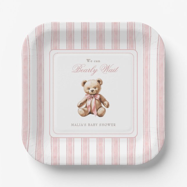 Plato De Papel Podemos Esperar Elegante Baby Shower (Anverso)